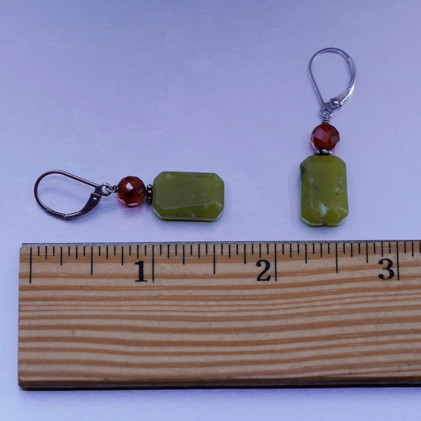Vintage Sterling 925 silver handmade earrings with jade and carnelian beads