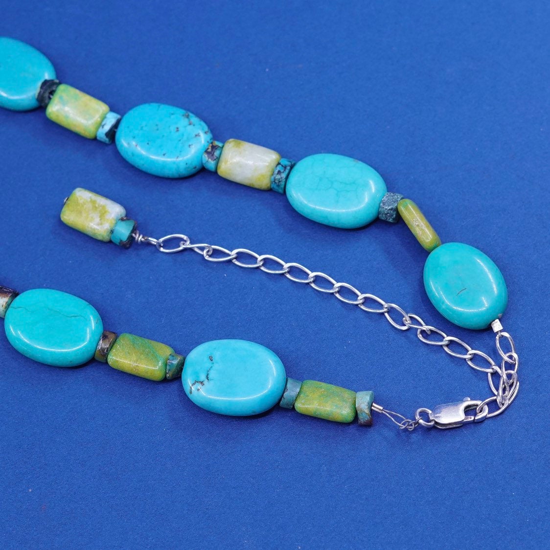 24+4”, vtg Sterling 925 silver Native American Navajo Bead necklace, turquoise