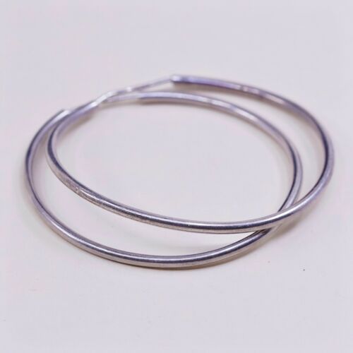1.75”, Vtg 925 Sterling Silver Handmade Hollow Modernist Huggie Hoop Earrings