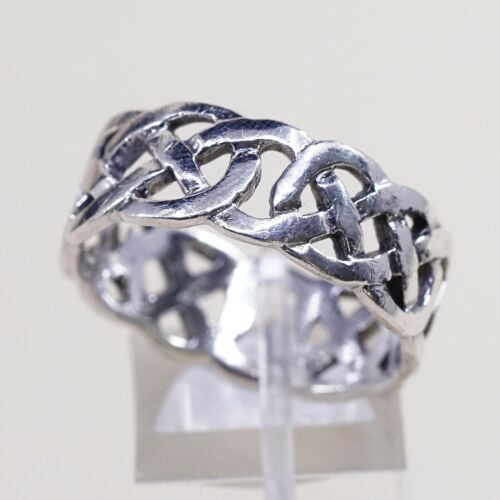 Sz 12.5, Vtg Sterling Silver Handmade Ring, 925 Silver Band W/ Irish Celtic Knot