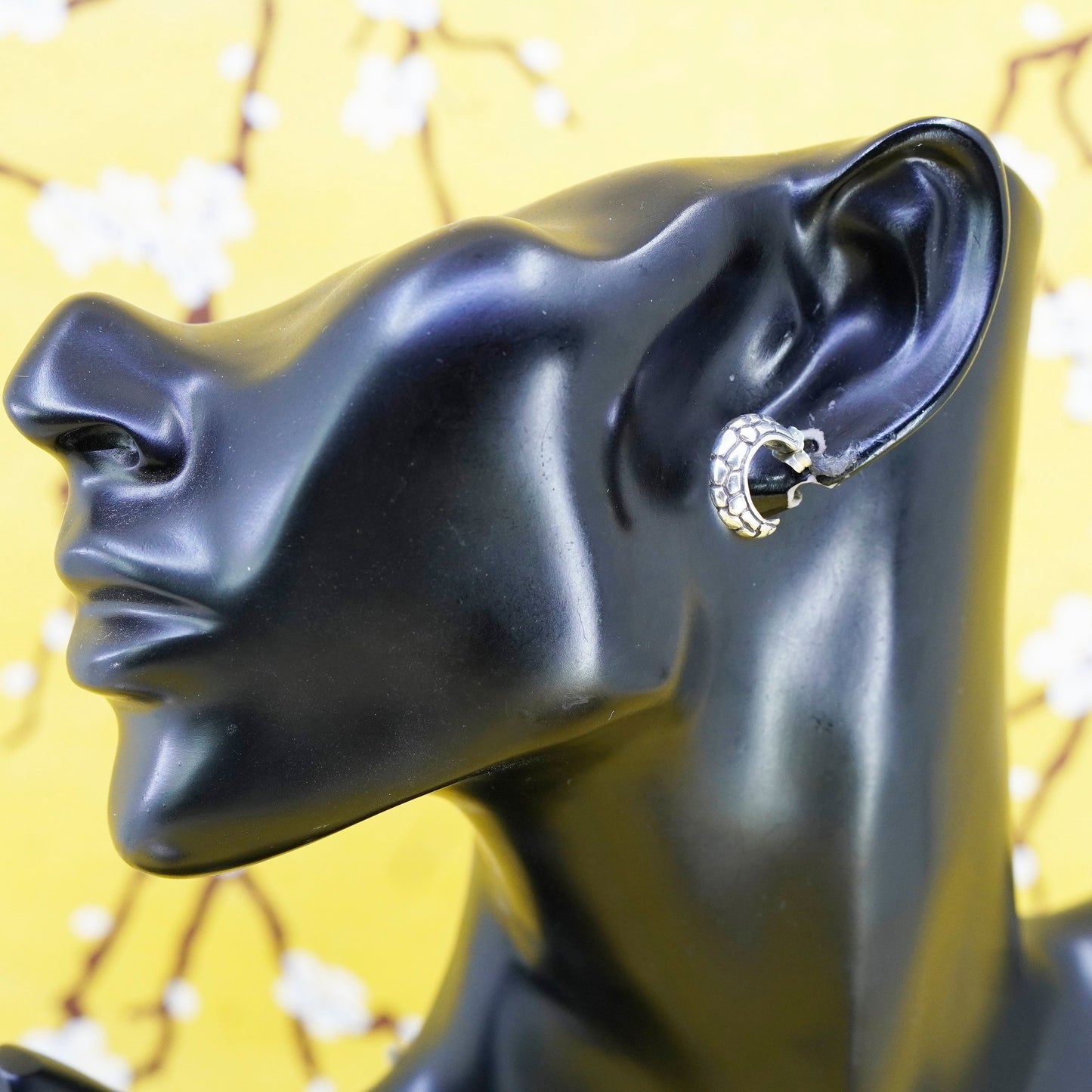 0.5”, vintage Sterling silver handmade earrings, 925 bead textured hoops