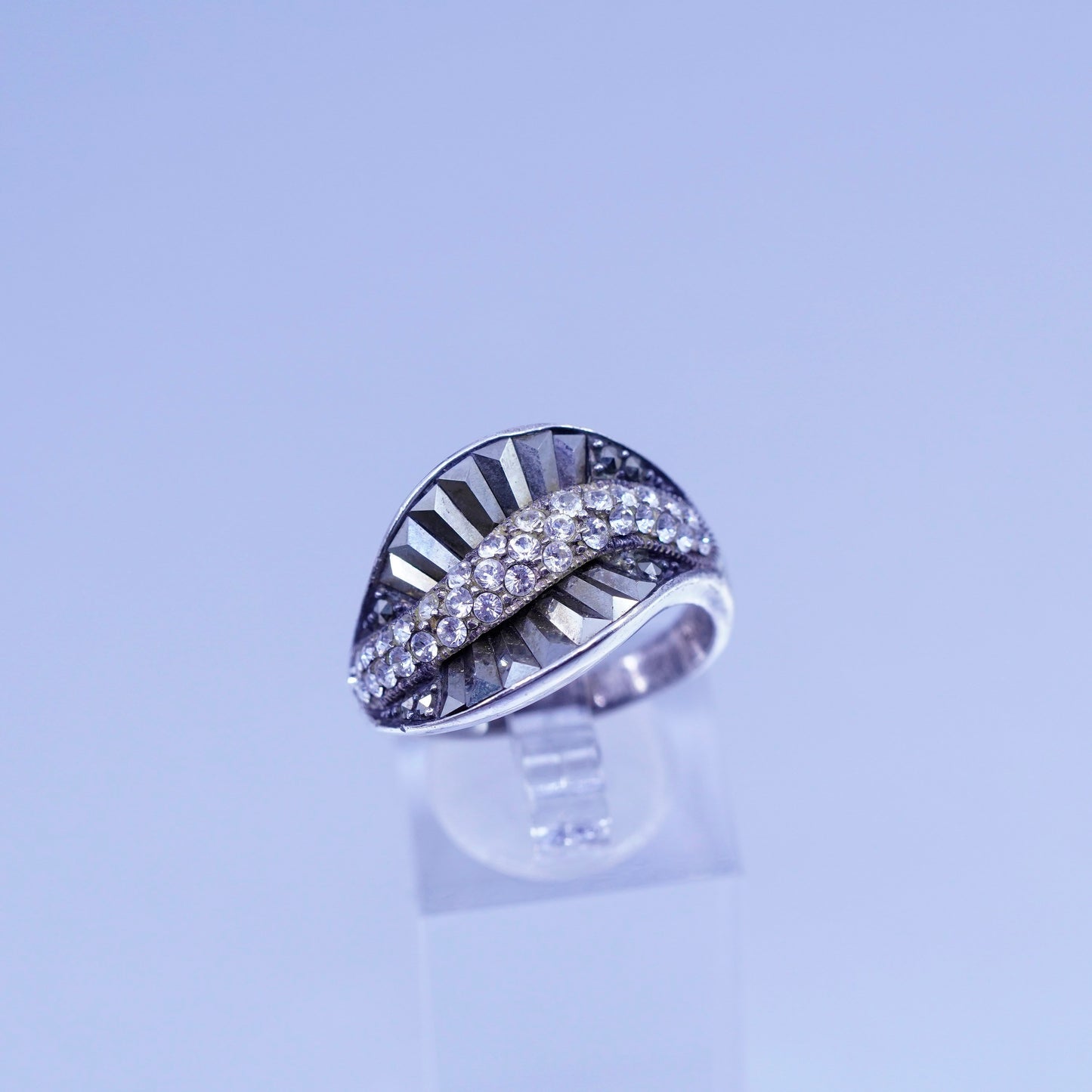 Size 10, southwestern Sterling 925 silver handmade ring, band marcasite cz