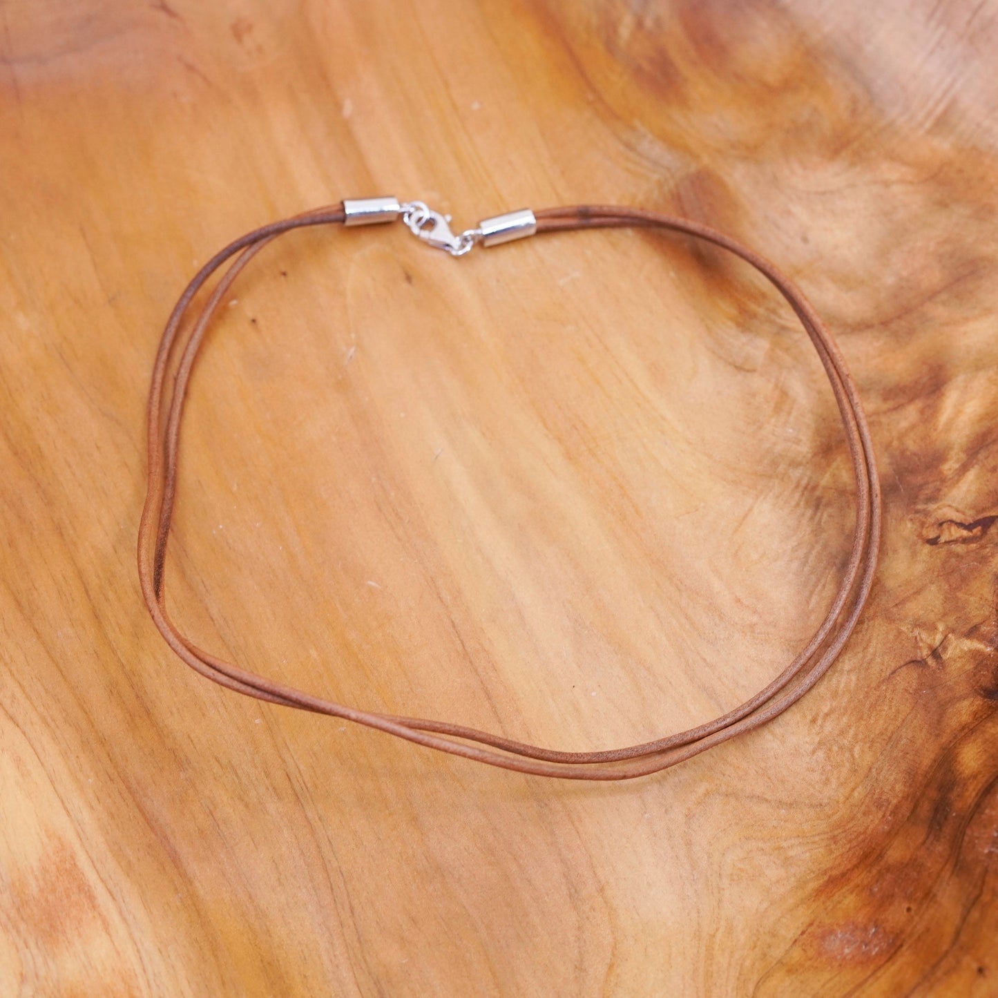 16”, silpada handmade necklace, double brown leather choker sterling 925 silver