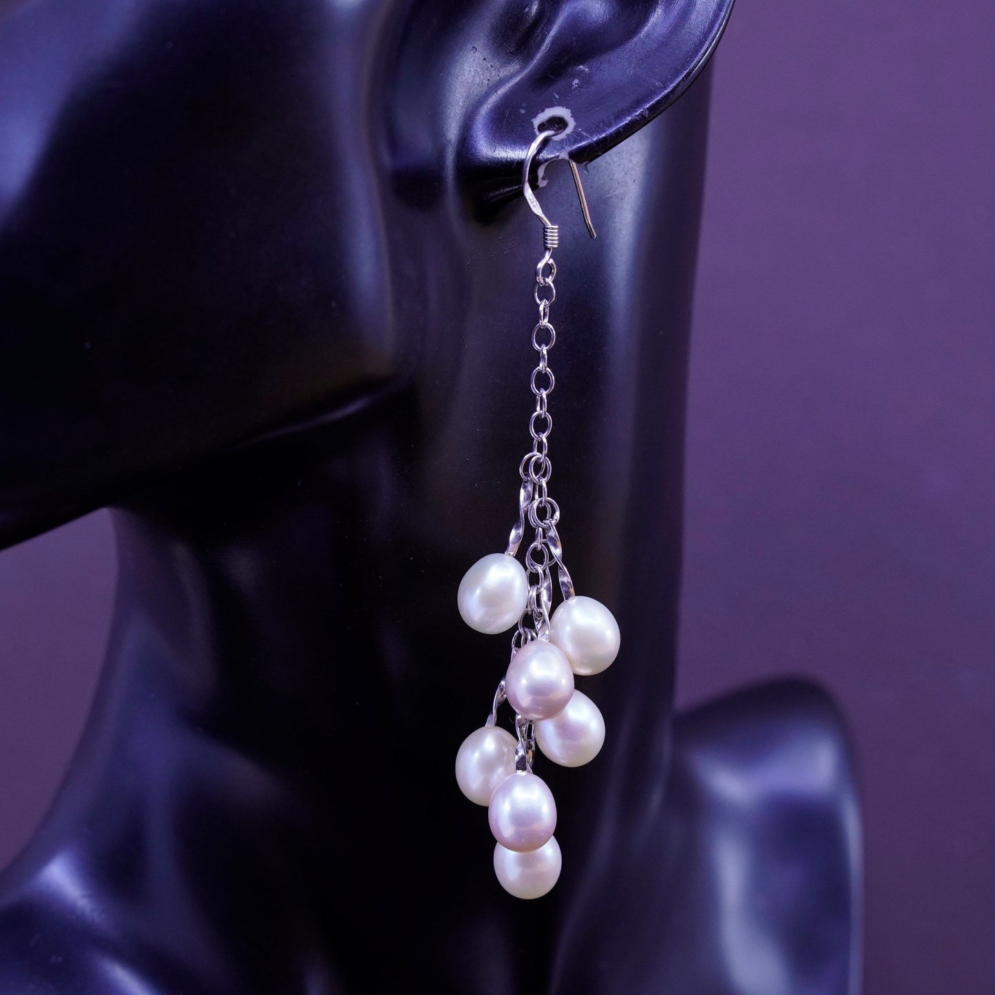 Vintage Sterling 925 silver Handmade earrings with cluster pearl