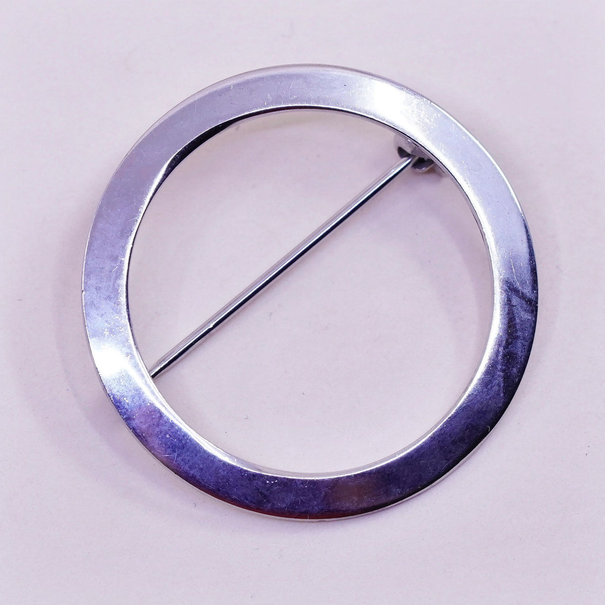 Vintage sterling silver handmade brooch, Simple 925 circle, Christmas pin
