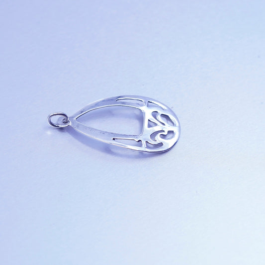 Vintage sterling 925 silver handmade filigree teardrop pendant charm