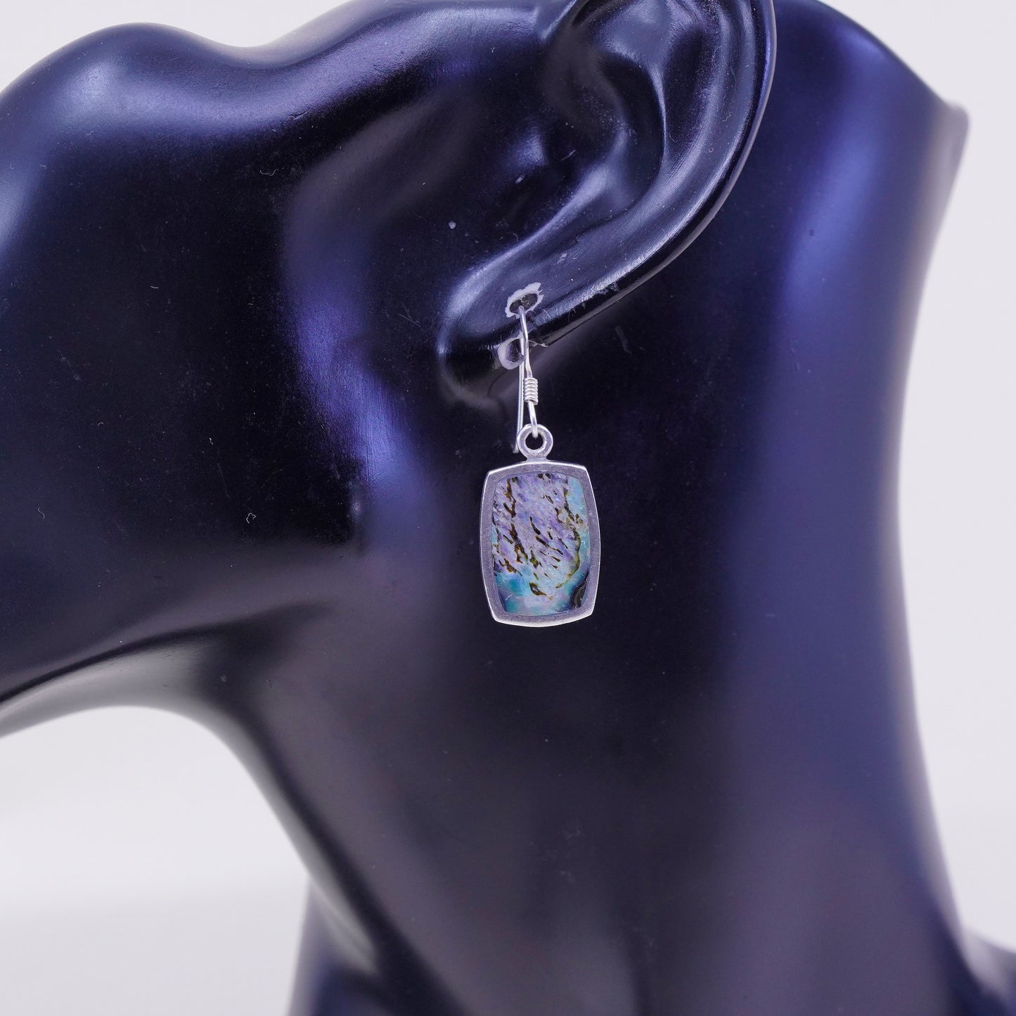 Vintage sterling 925 silver handmade oval earrings with abalone