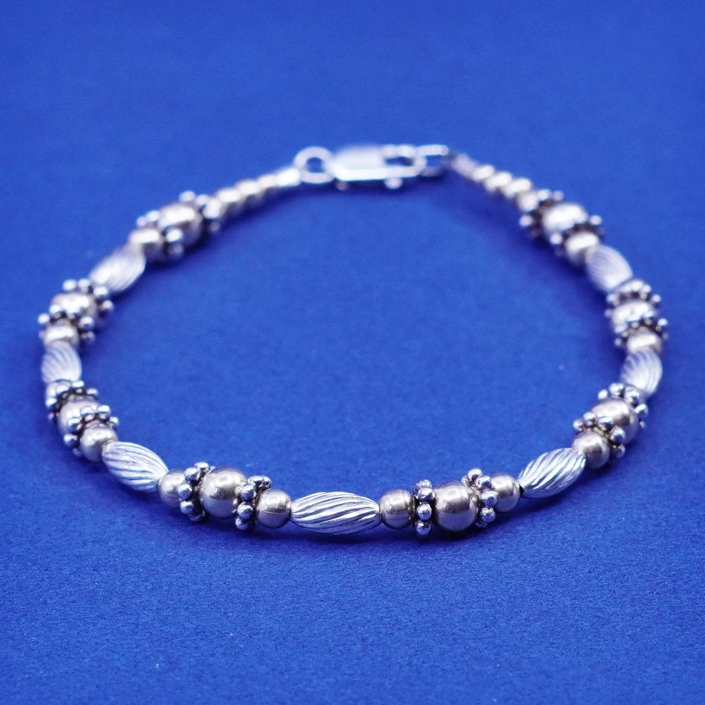 6”, vtg Sterling 925 silver bracelet, two tone chain w/ 14K gold beads bracelet