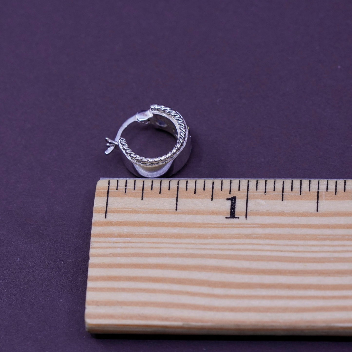 0.5”, vintage Sterling silver handmade earrings, 925 huggie hoops with topaz
