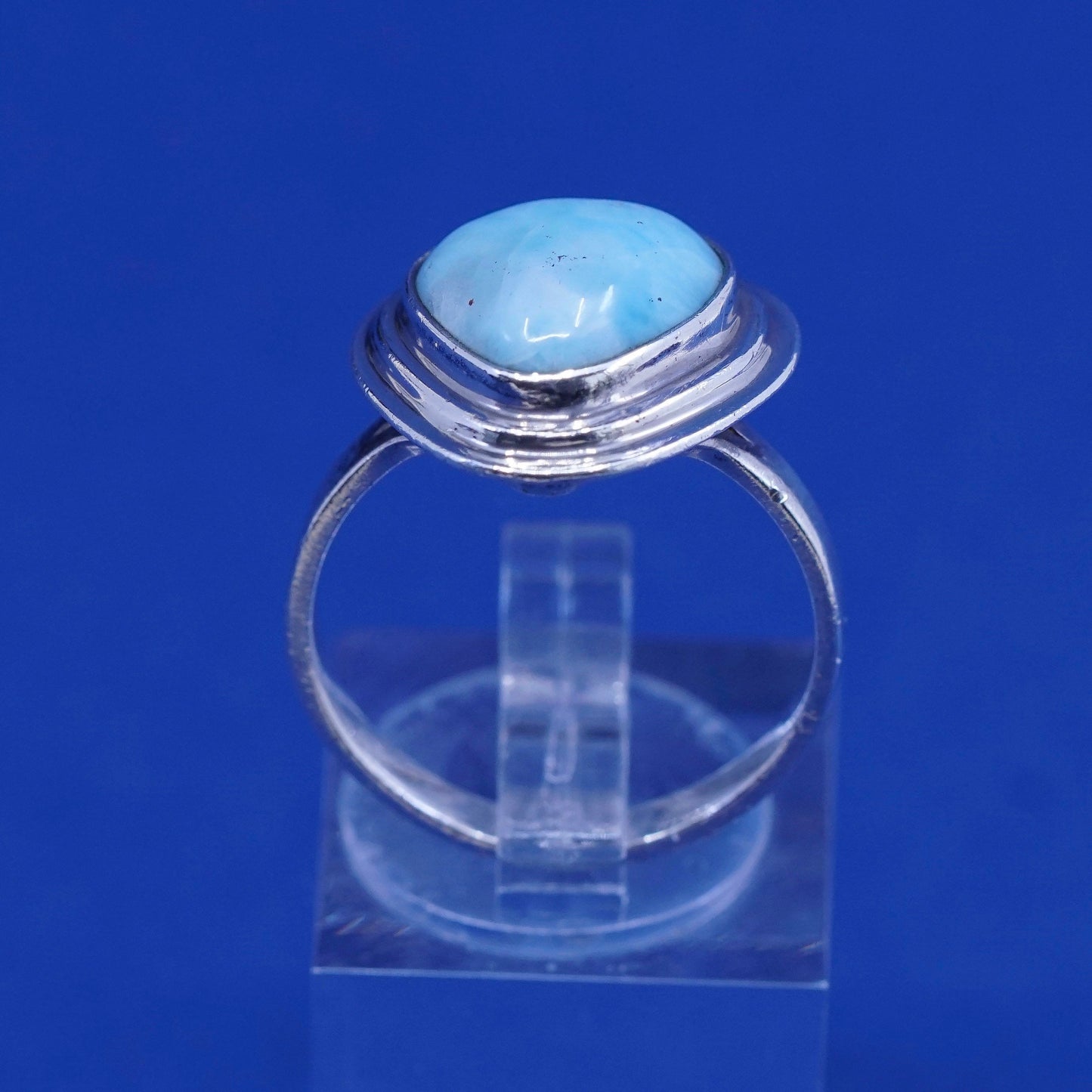 Size 7.75, Vintage sterling 925 silver handmade ring with larimar, stamped 925