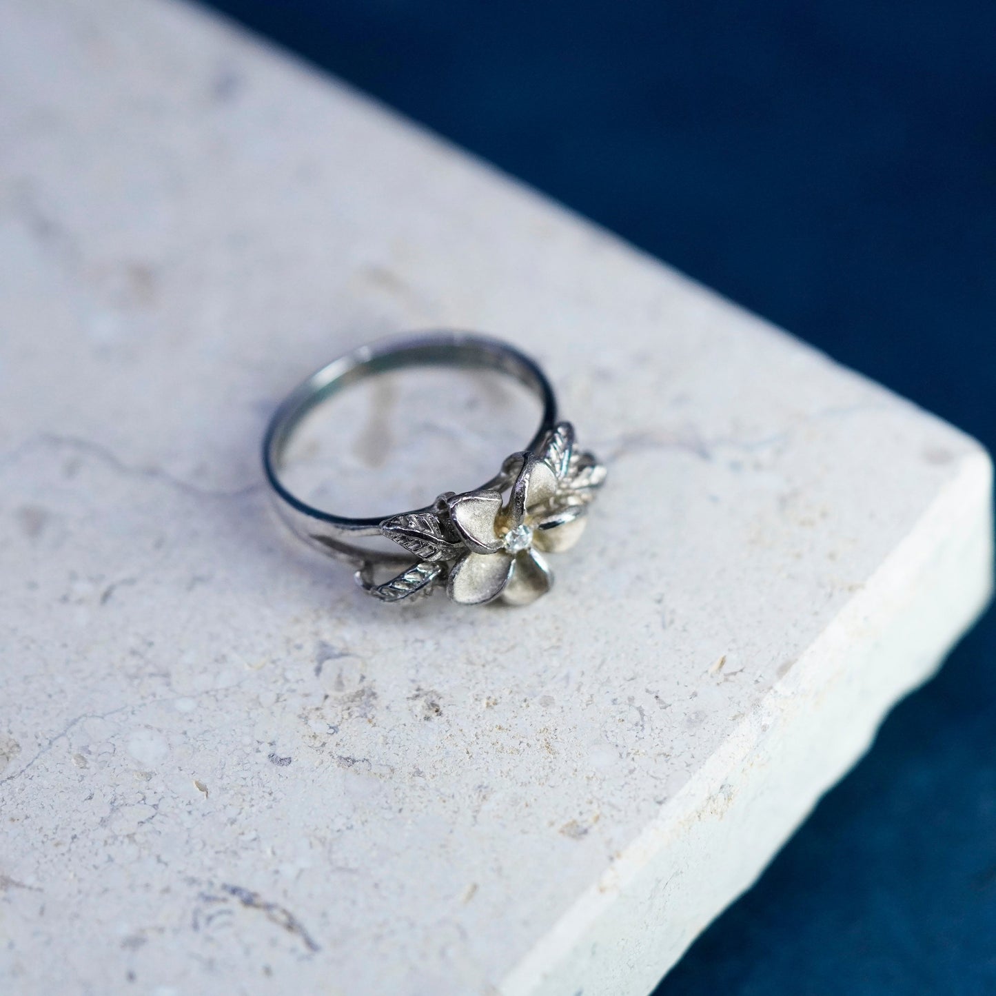 Size 7.25, vintage Sterling silver handmade ring, 925 plumeria flower