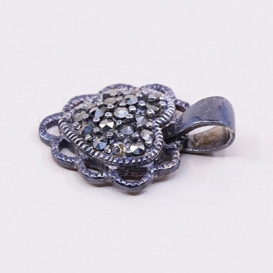 Vintage Sterling silver handmade pendant, 925 heart with marcasite