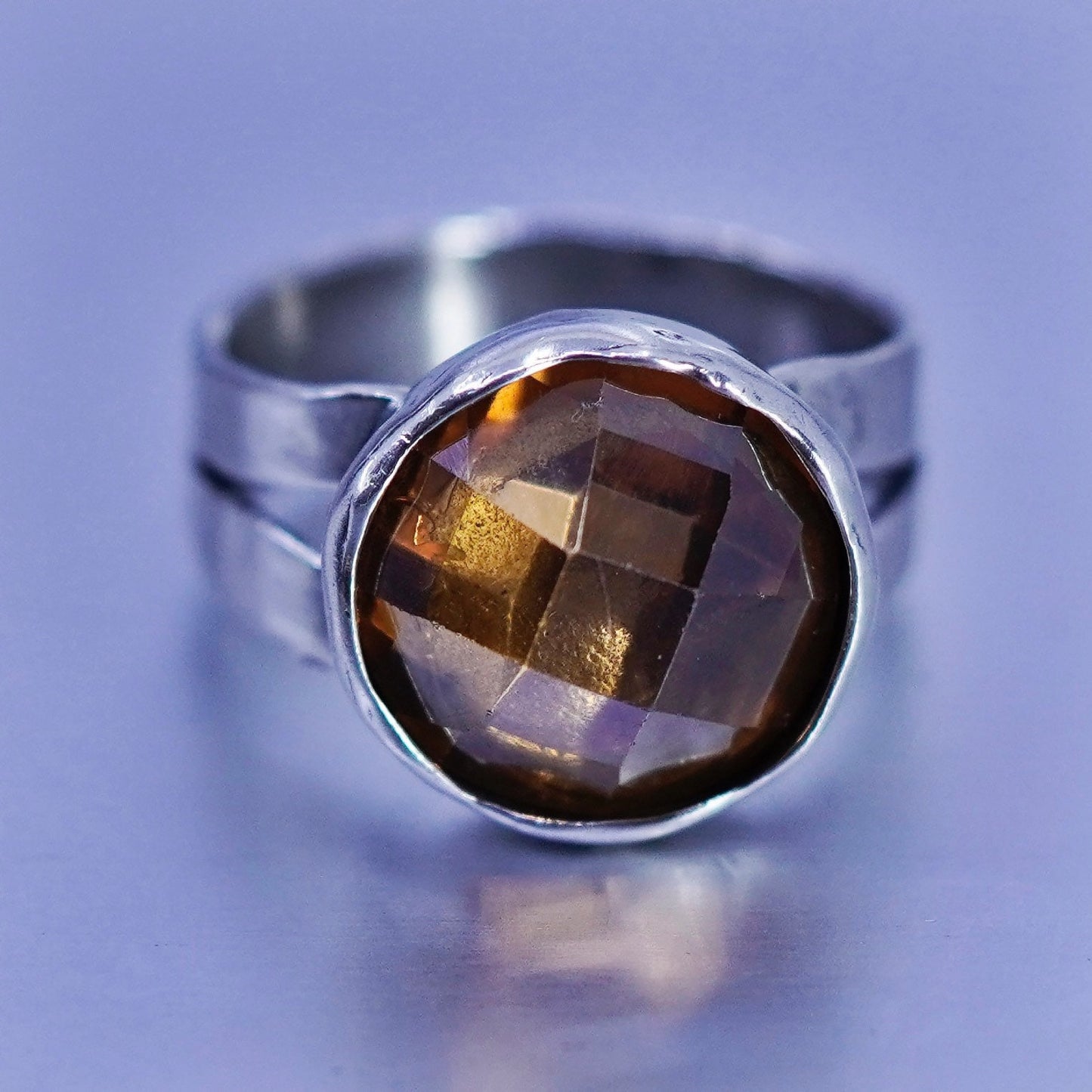 Size 6.25, Israel sterling 925 silver ring, handmade band with citrine