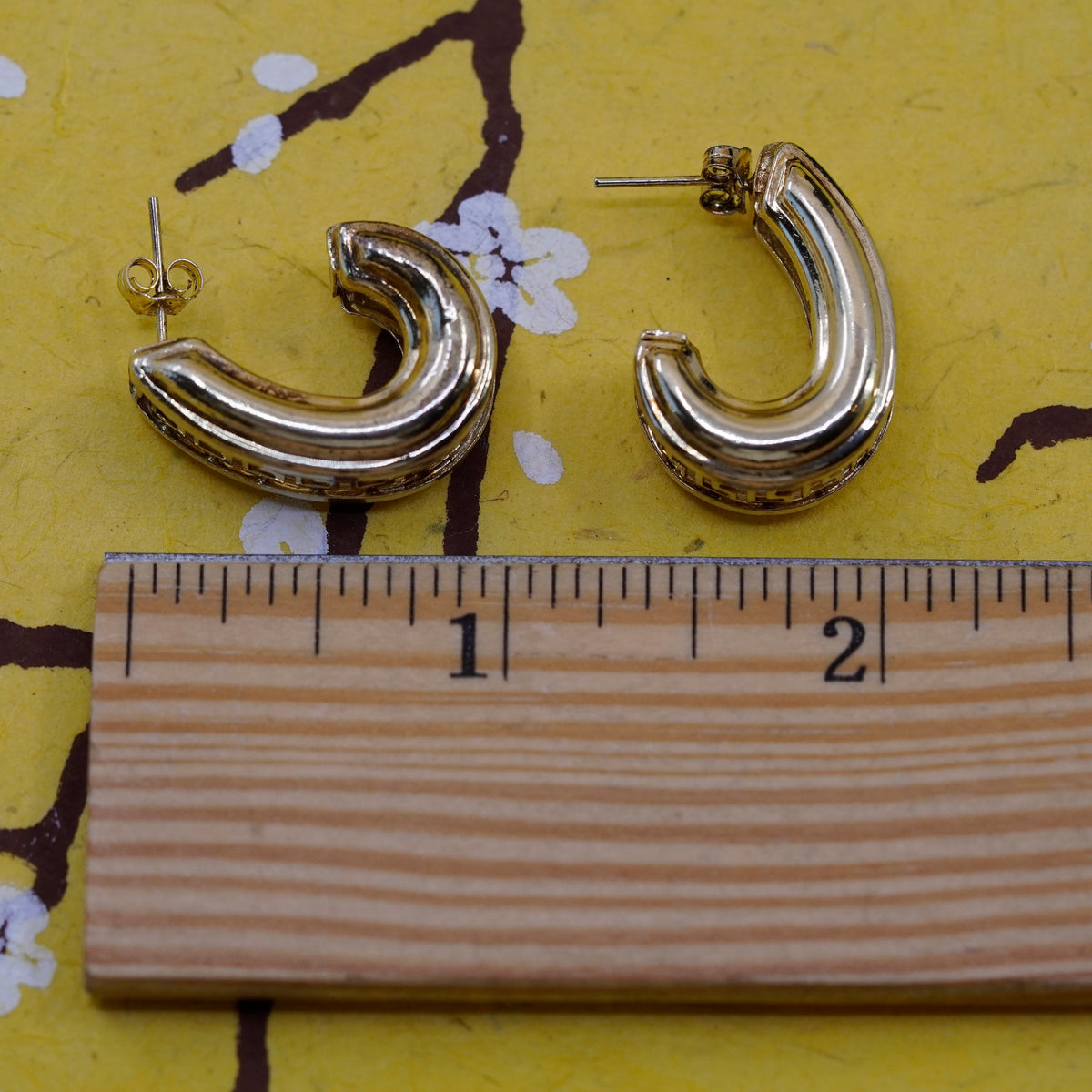 1”, turkey vermeil gold Sterling silver earrings, 925 Greek key huggie hoops