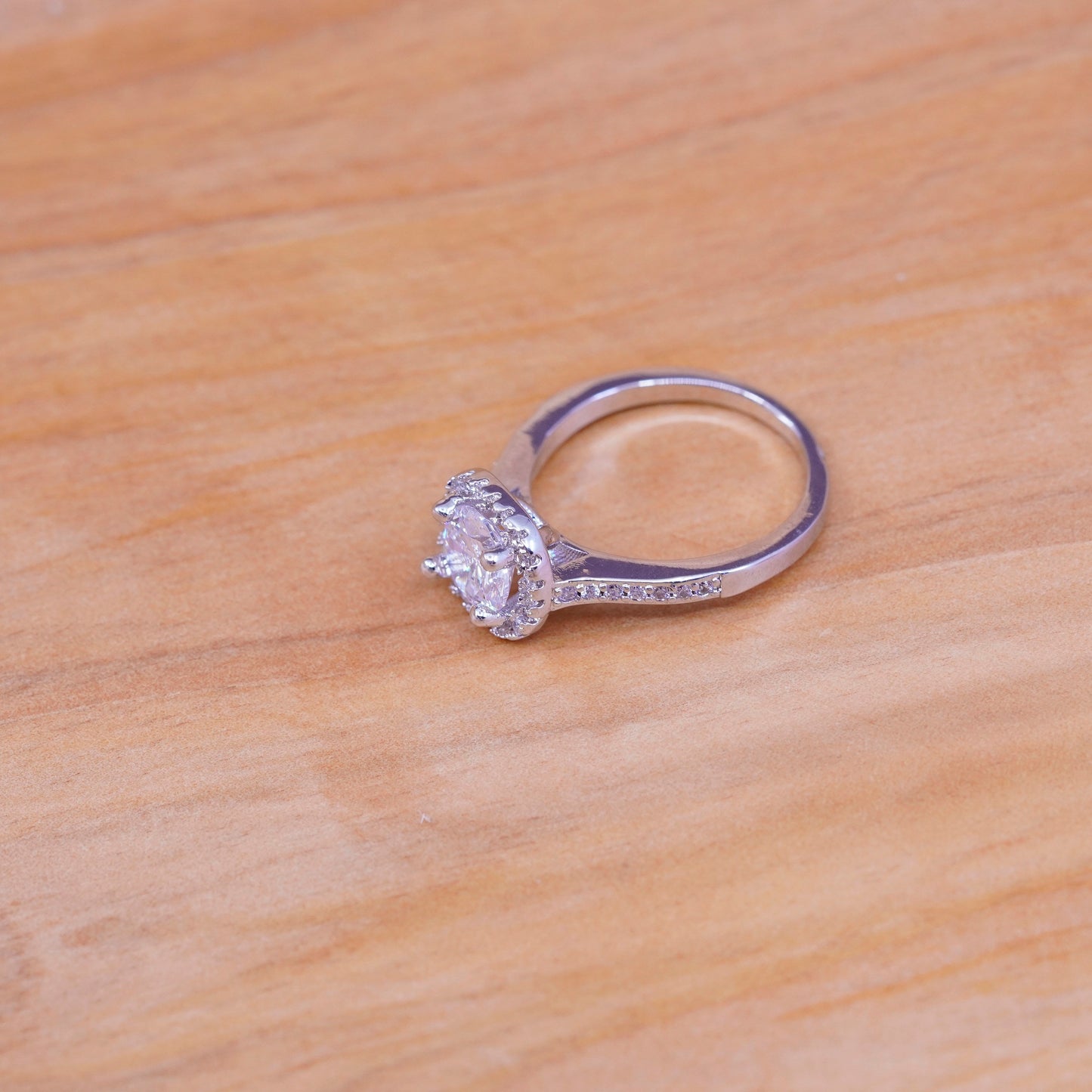 Size 6.25, vintage Sterling 925 silver anniversary ring with clear cz