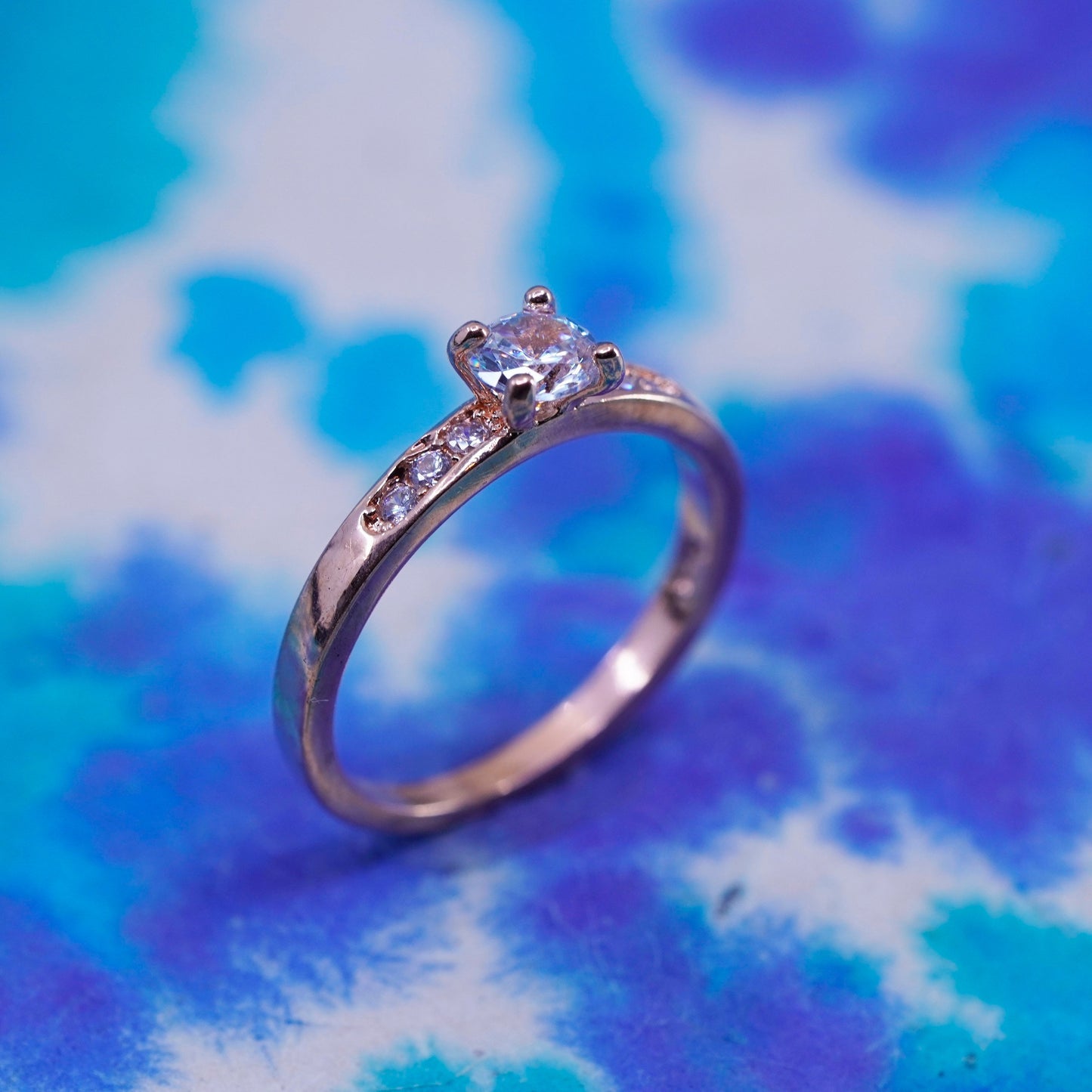 Size 8, vintage vermeil rose gold over sterling silver engagement ring with Cz