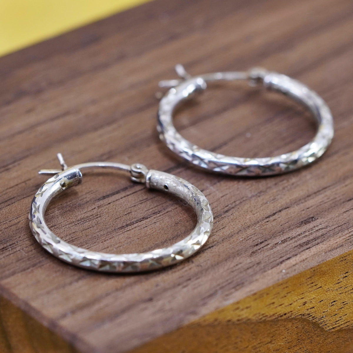 1”, Vintage Sterling silver handmade earrings, textured 925 hoops