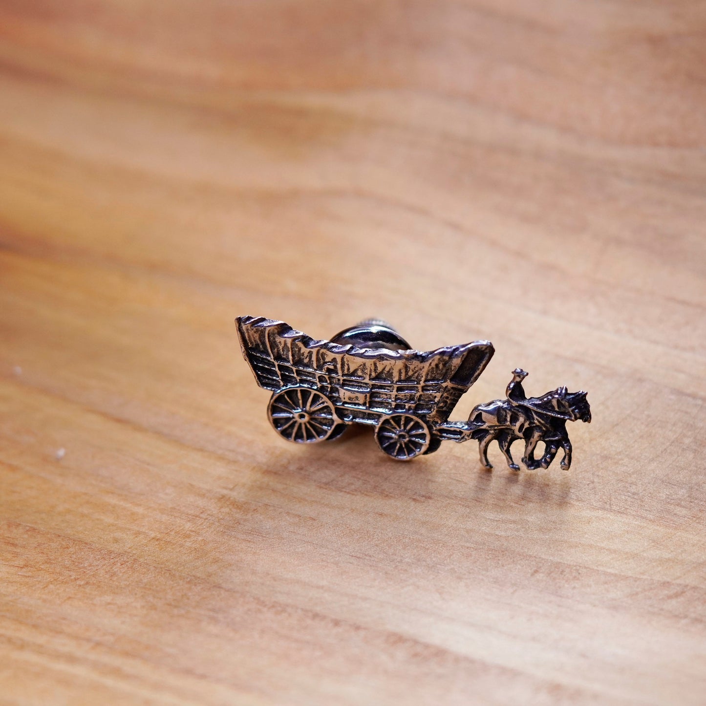 Vintage handmade sterling 925 silver horse wagon pin