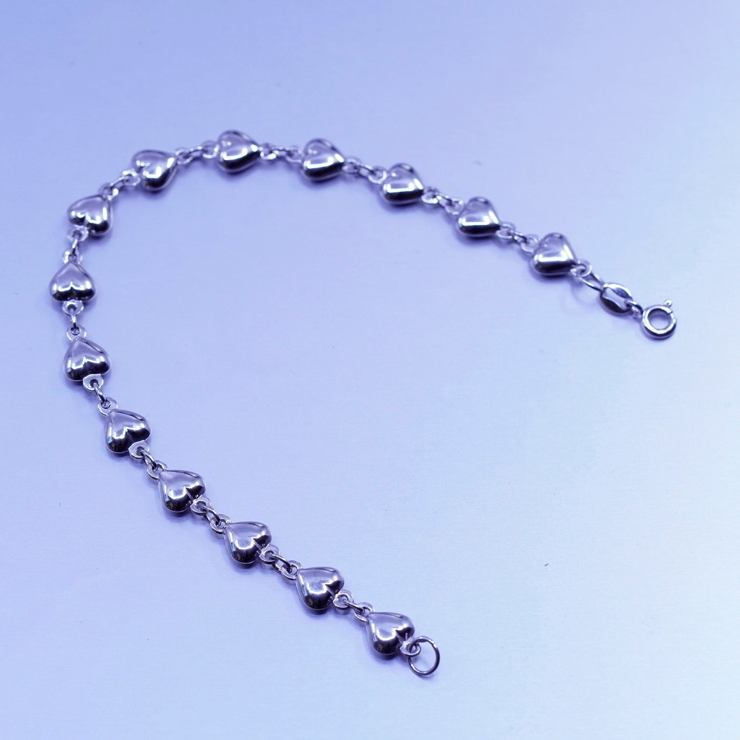 7”, vintage Sterling 925 silver handmade bracelet, heart chain