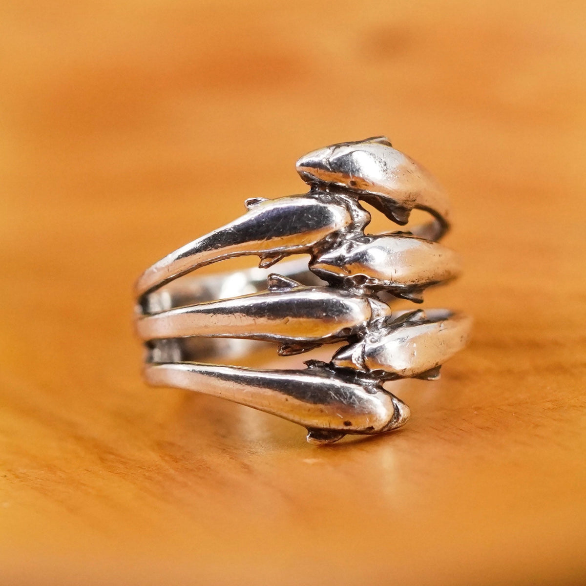 Size 7.5, vintage Sterling silver handmade ring, 925 dolphin band