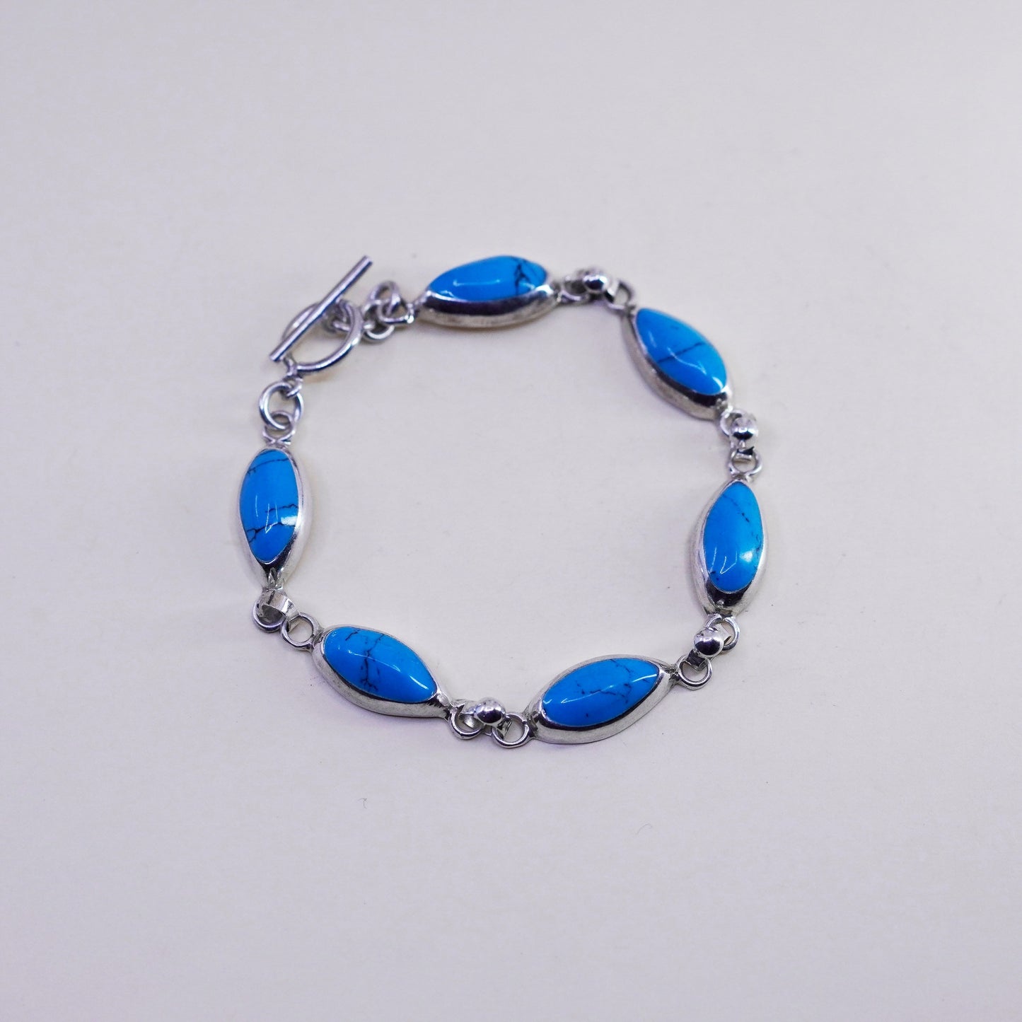8.5”, Mexico Sterling silver bracelet, Mexico 925 chain Marquise turquoise