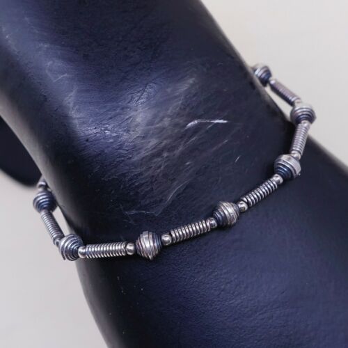 7”, 3mm, Vtg Sterling 925 Silver Handmade Ball Bead Bracelet, Stamped 925