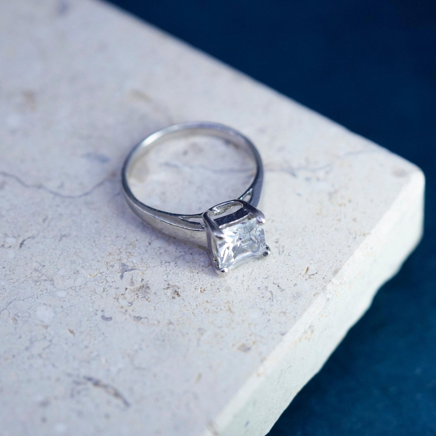 Size 7, vintage Sterling 925 silver handmade engagement ring with cz