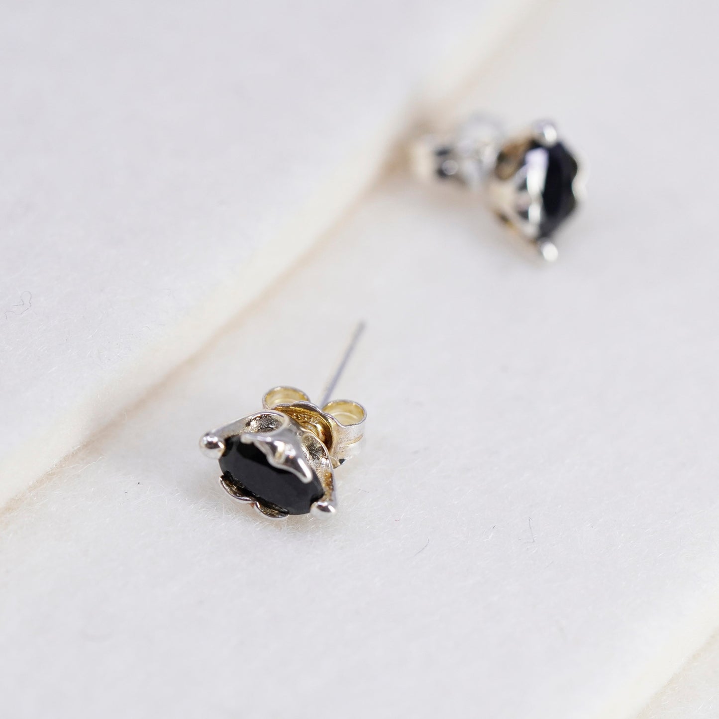 Vintage NV Sterling 925 silver handmade earrings, studs with sapphire