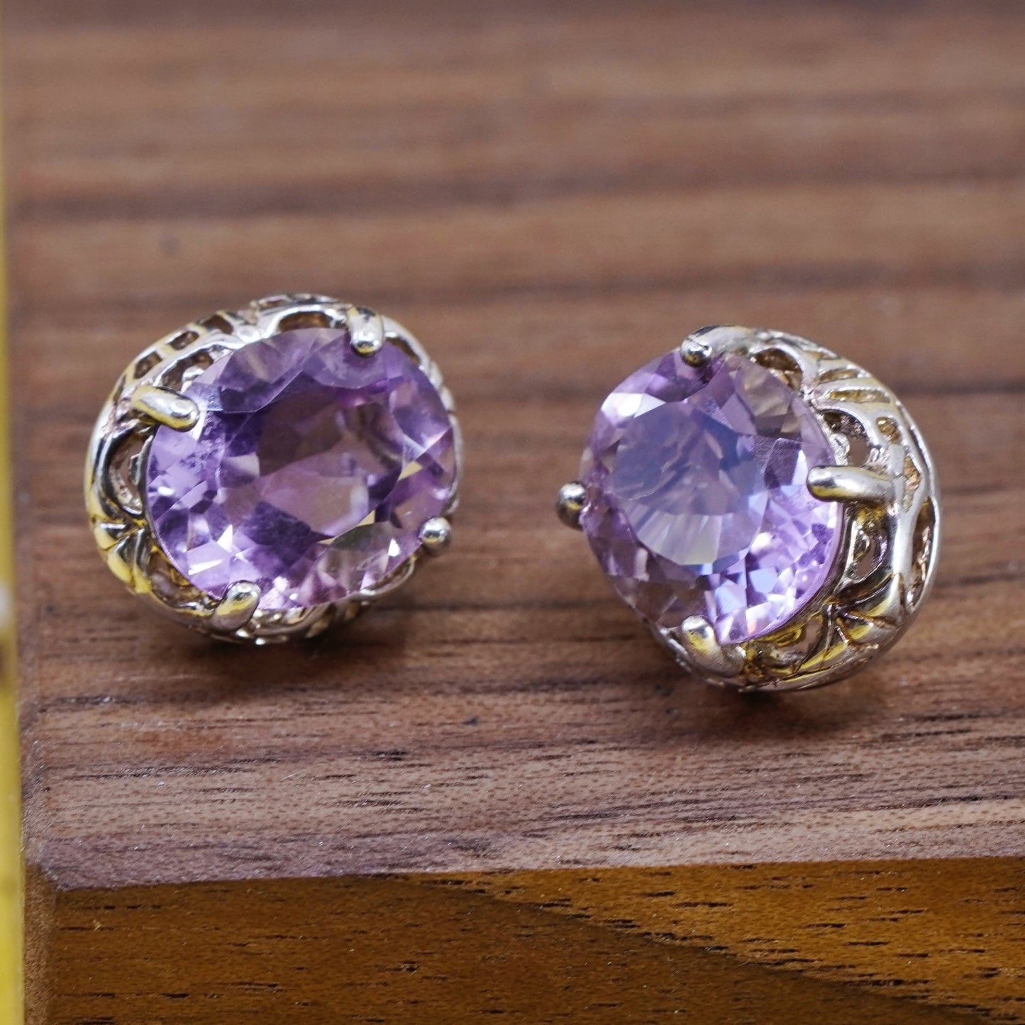 Vintage OTC Sterling silver handmade earrings, 925 amethyst studs