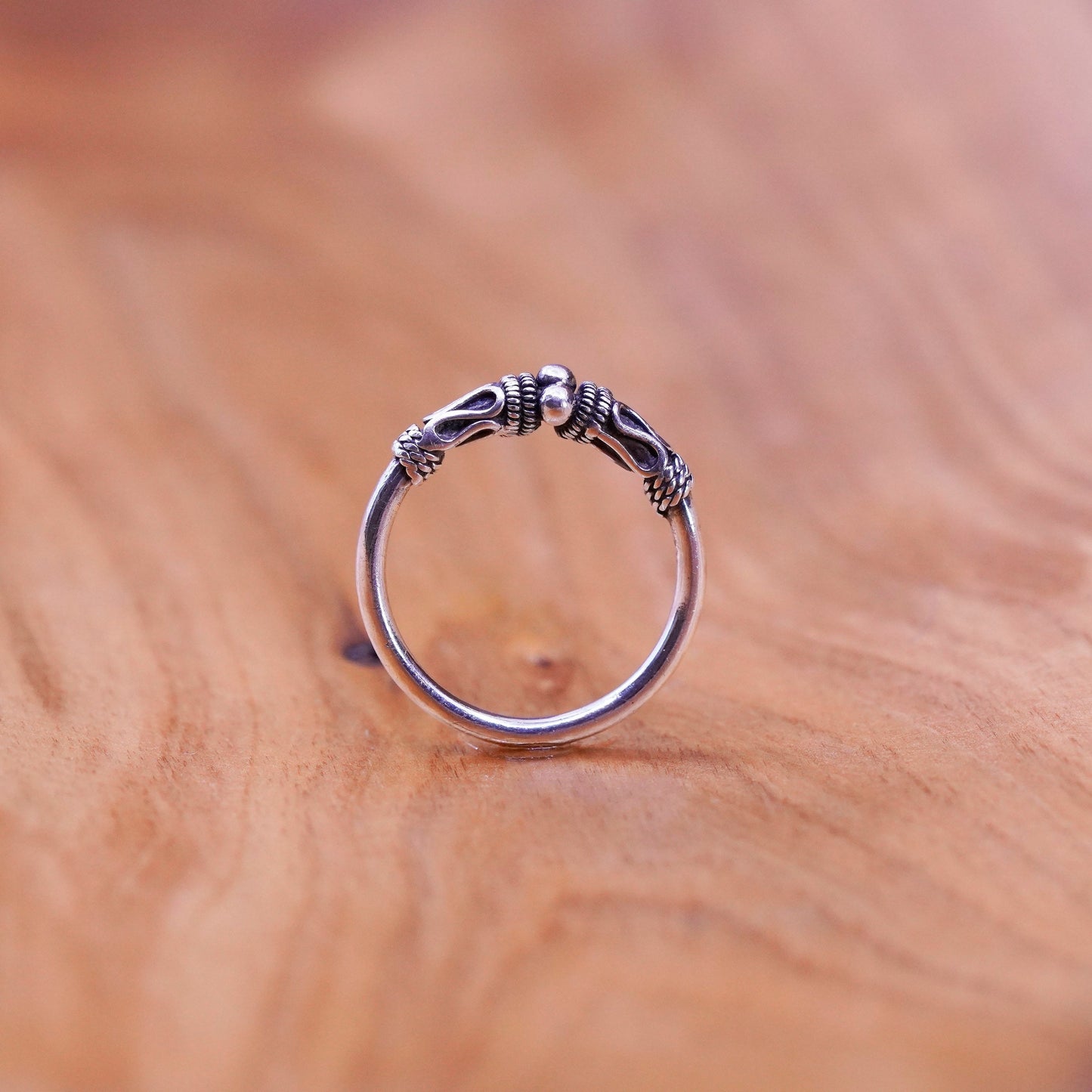 Size 6, vintage sterling silver handmade ring, 925 stackable band wired details
