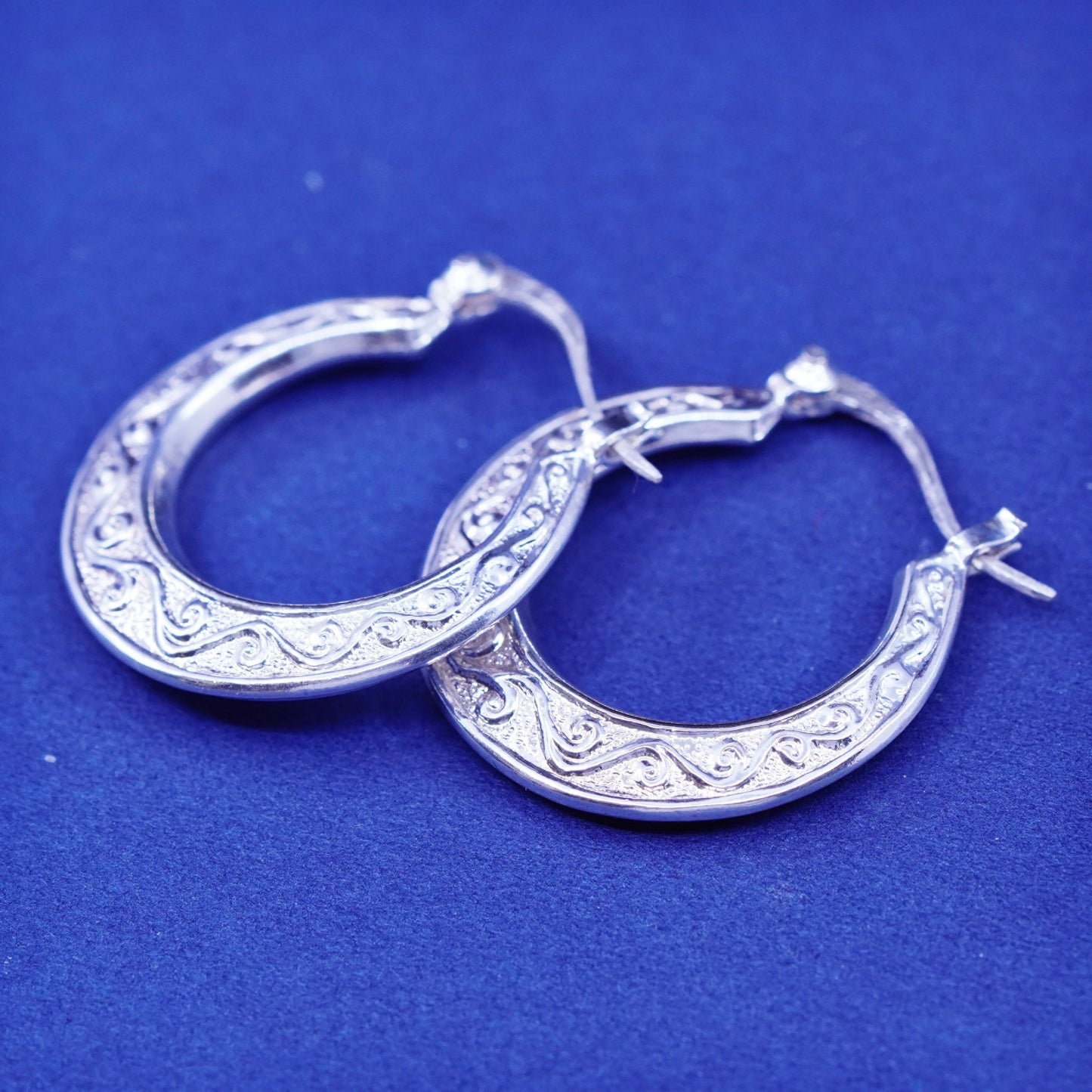 1”, Vintage Sterling silver handmade earrings, textured 925 hoops