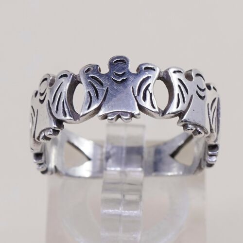Size 9.25, Vtg Sterling Silver Handmade Hammered Statement Ring 925 Angel Band