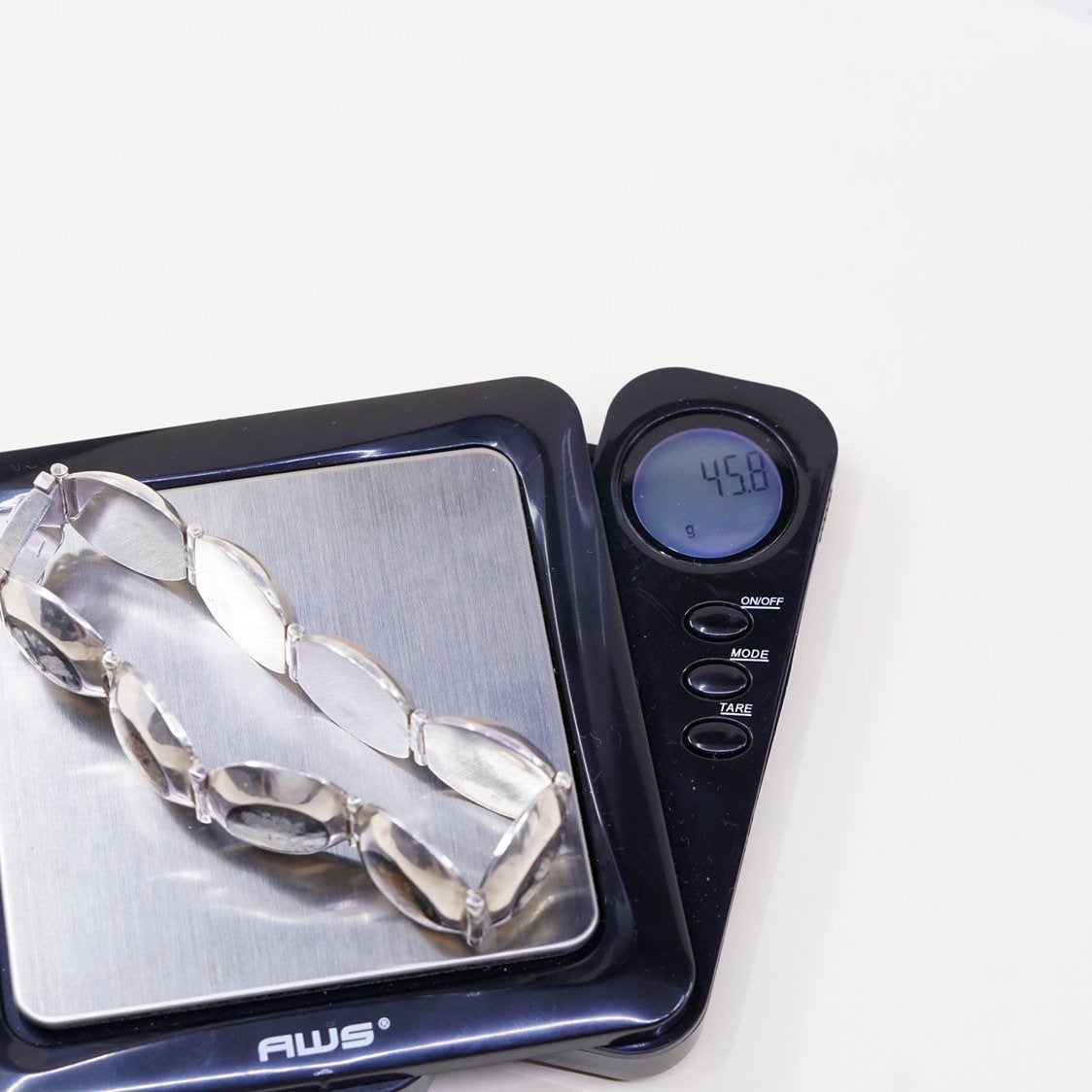 6.5”, VTG Sterling silver handmade bracelet, 925 with mother of pearl clover