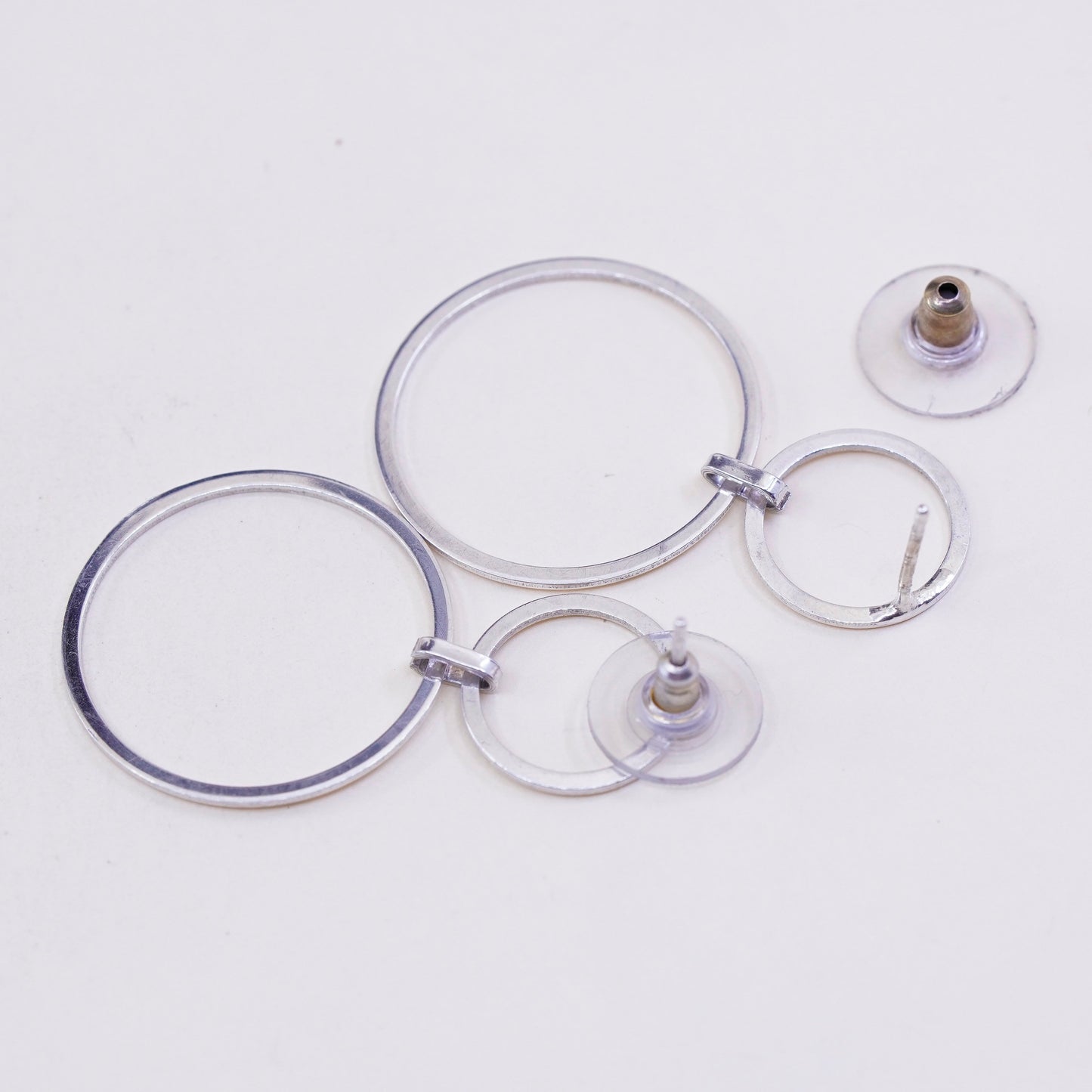 Vintage sterling silver handmade earrings, 925 circles dangle