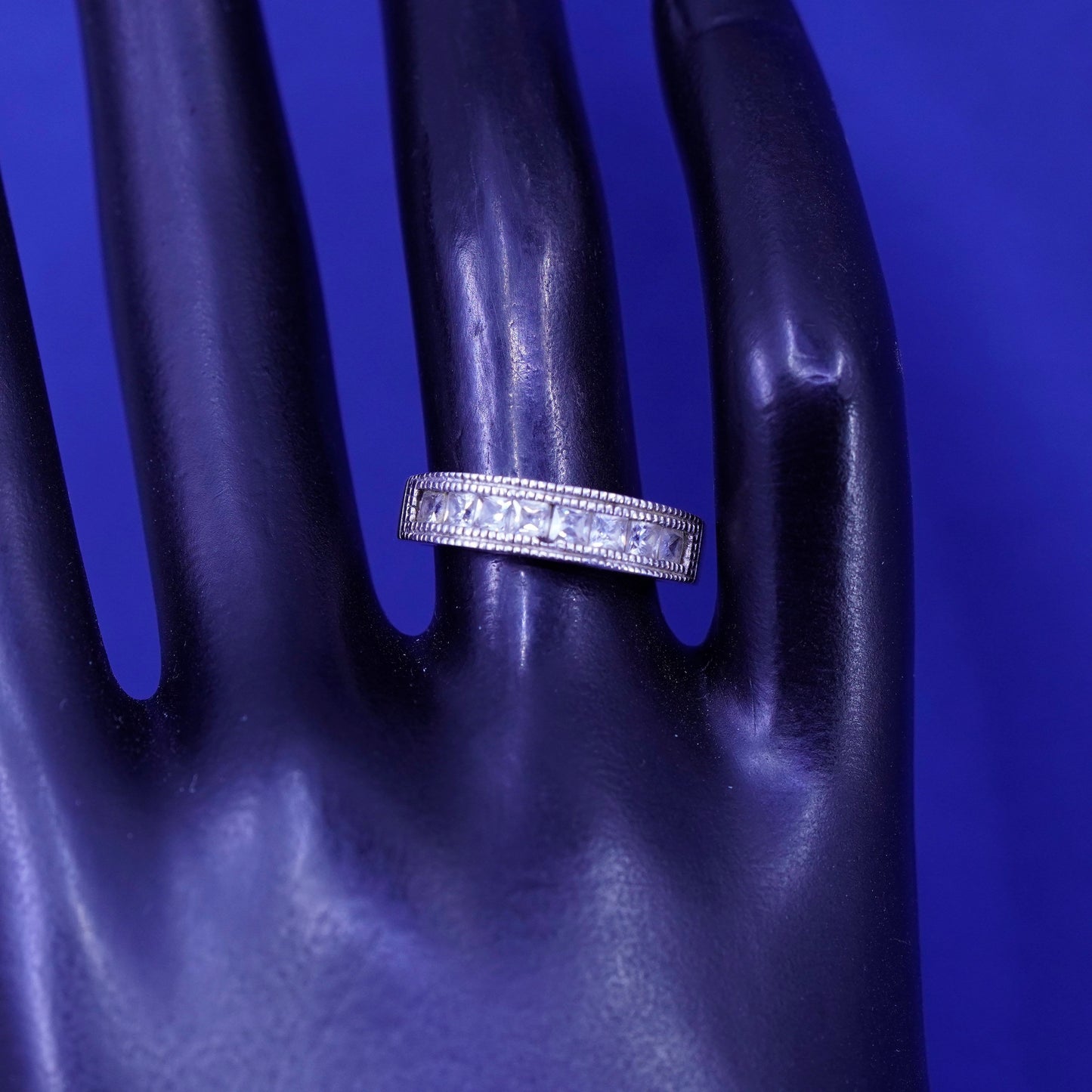Size 6.5, Sterling 925 silver handmade ring, 925 stackable wedding band Cz
