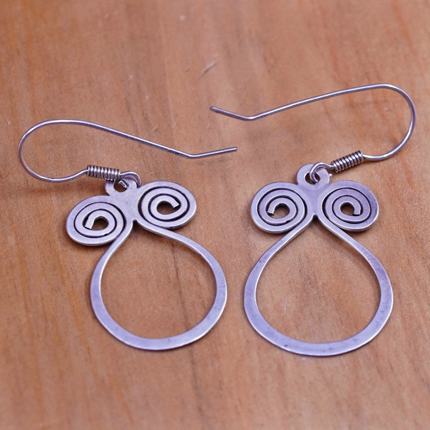 Vintage Sterling 925 silver handmade earrings with swirly dangle
