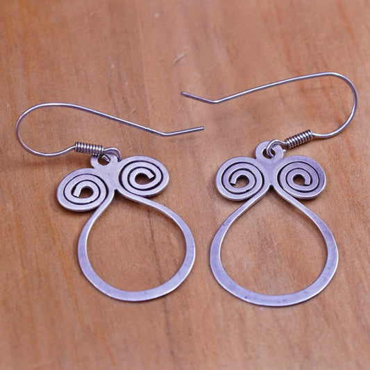 Vintage Sterling 925 silver handmade earrings with swirly dangle