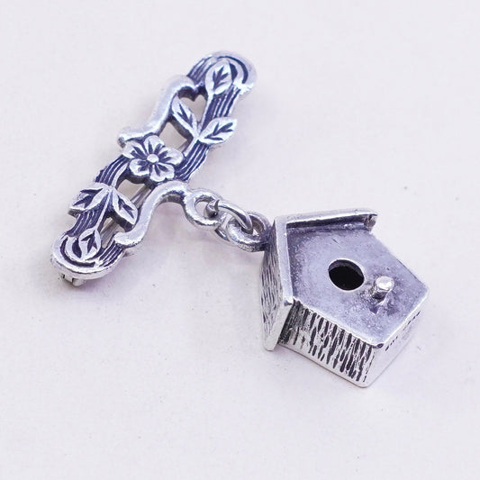 Vintage brown county sterling silver handmade brooch, 925 bird house pin