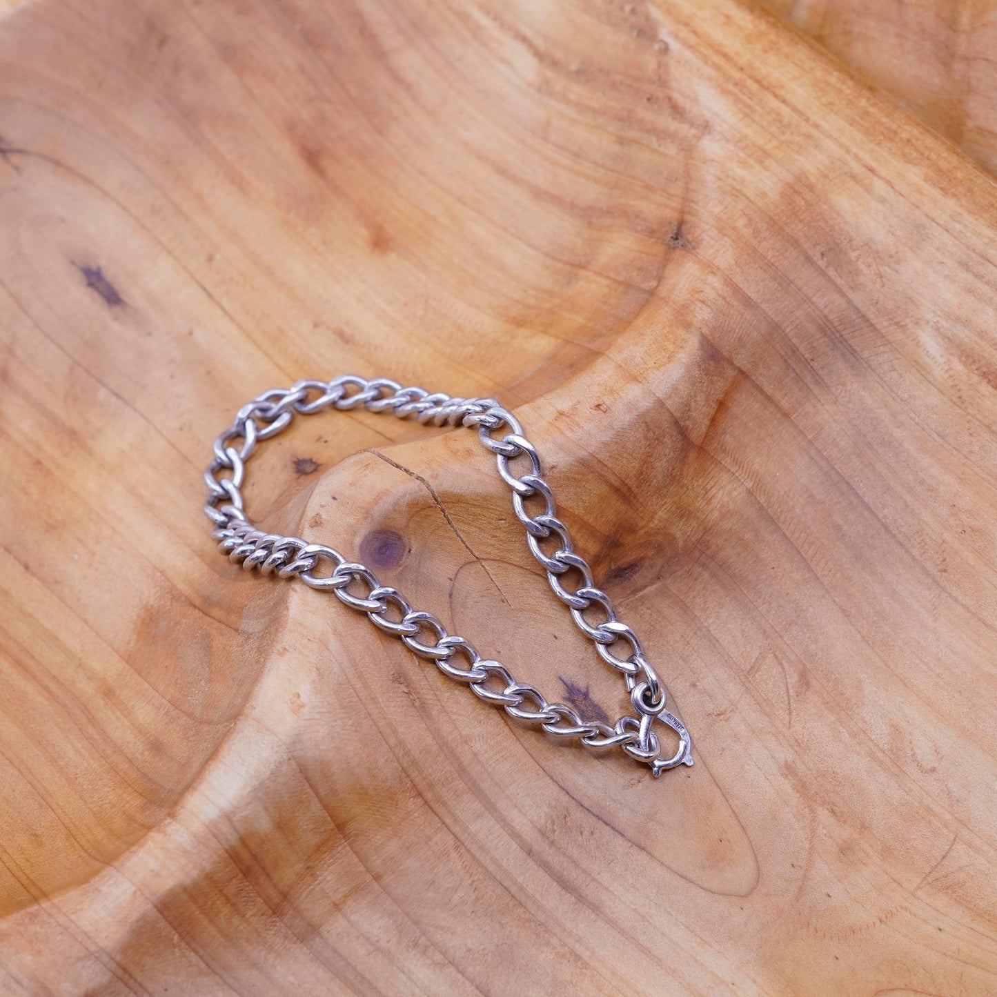 7.5”, 5mm, vintage Sterling silver handmade curb bracelet, 925 charm chain