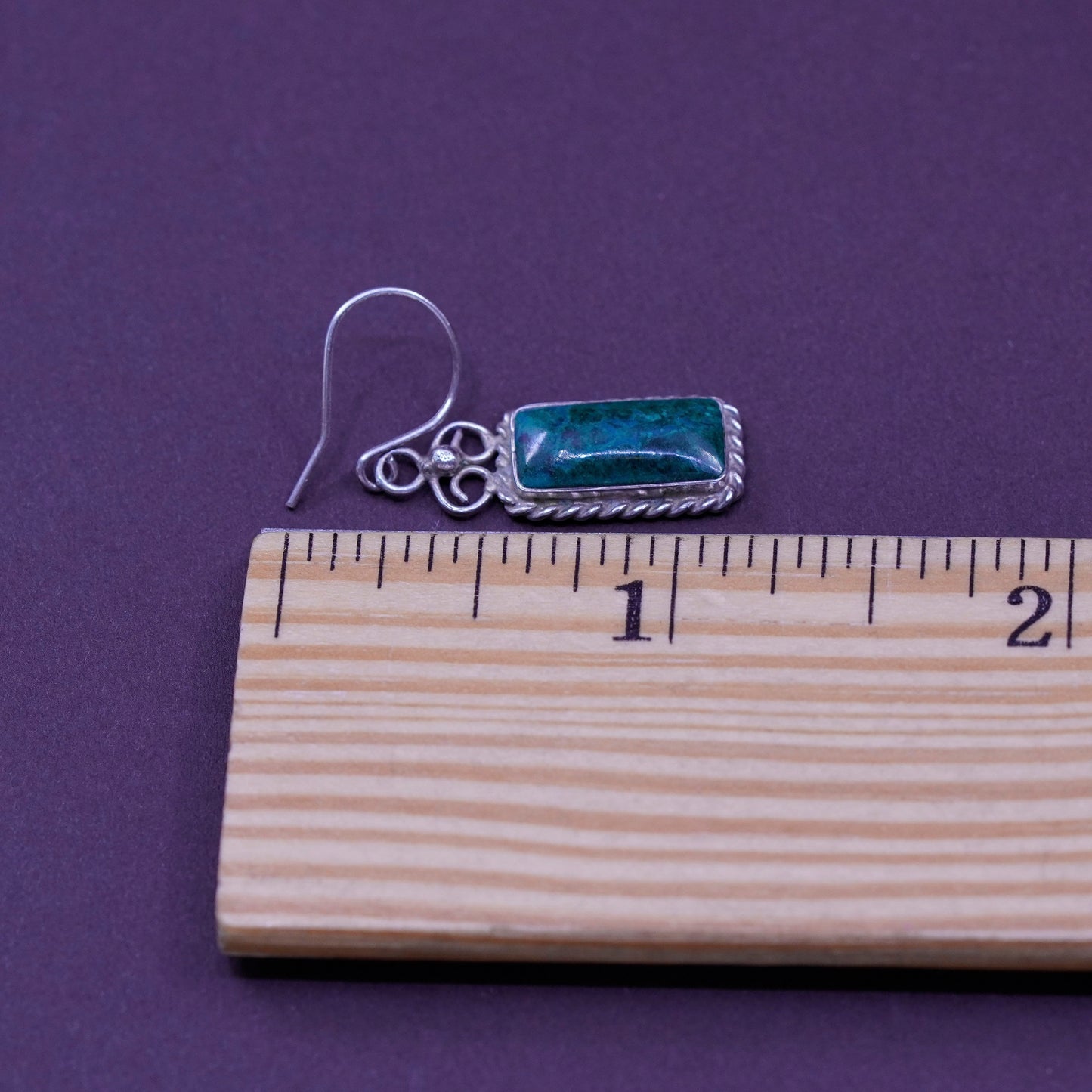 Vintage Sterling 925 silver handmade earrings with rectangular malachite