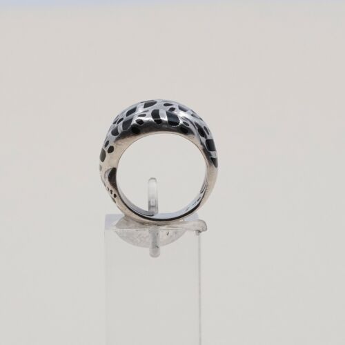 Sz 6, Vtg Sterling Silver Handmade Ring, 925 Silver Band W Obsidian Inlay