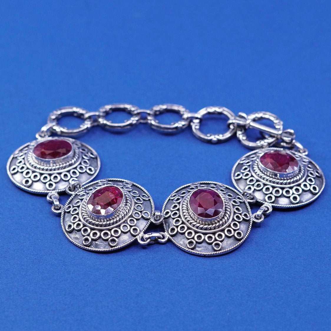 6”+2”, Benham Samuel BJC sterling silver handmade bracelet 925 w/ garnet