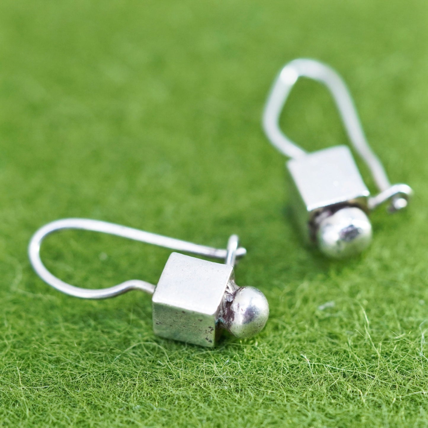 Vintage Sterling 925 silver handmade earrings, cube dangles