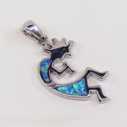 Vintage AK Sterling Silver Handmade Pendant, Navajo 925 kokopelli w/ Opal
