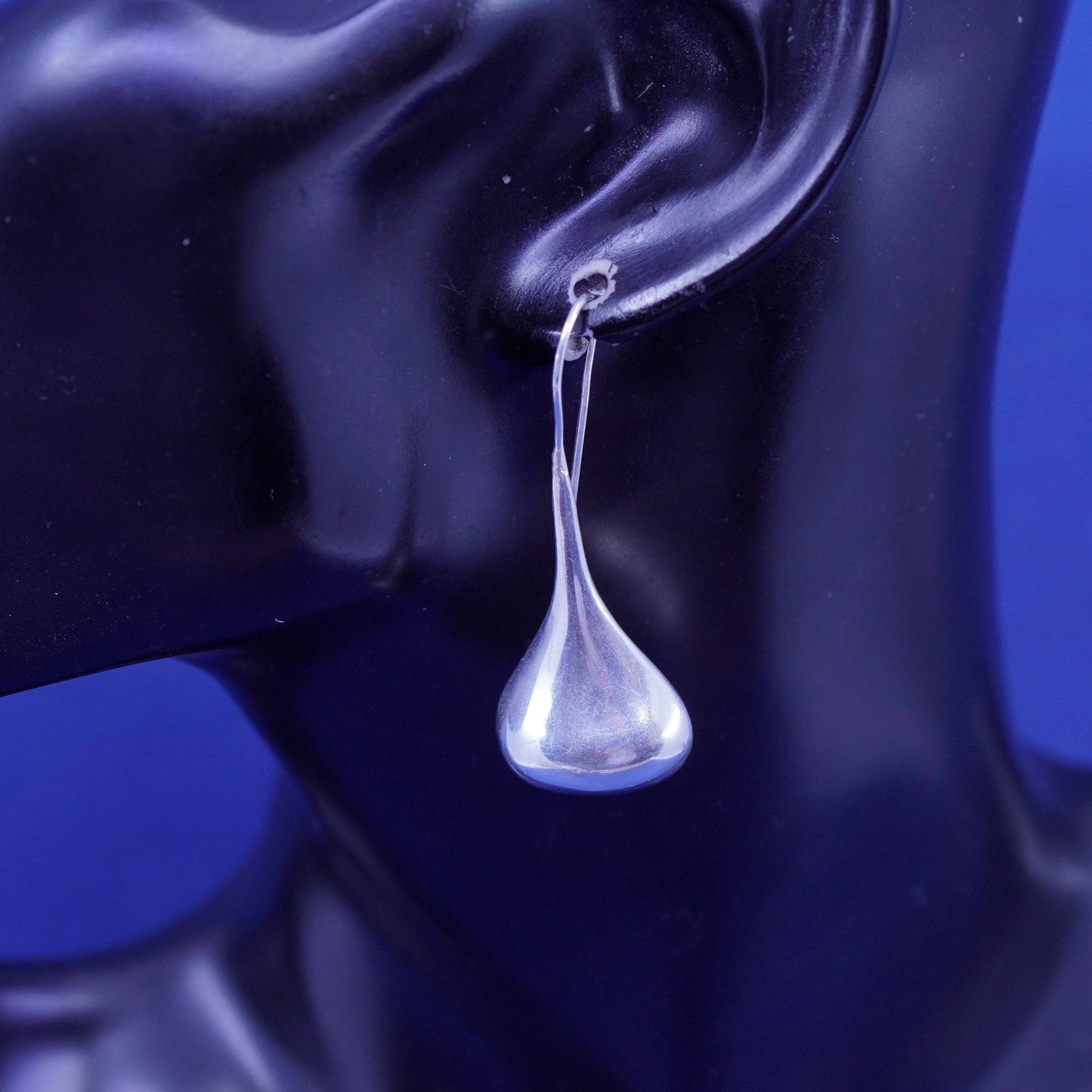 Vintage sterling silver handmade earrings, minimal 925 teardrop drops