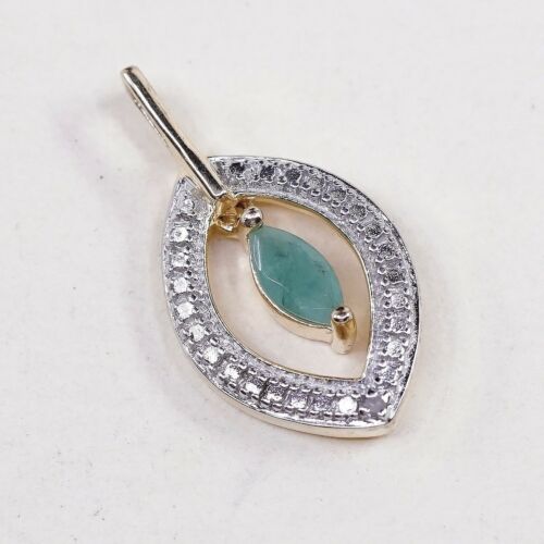 Vermeil Gold Over Sterling Silver Handmade Pendant, 925 Charm W/ Jade N Diamond