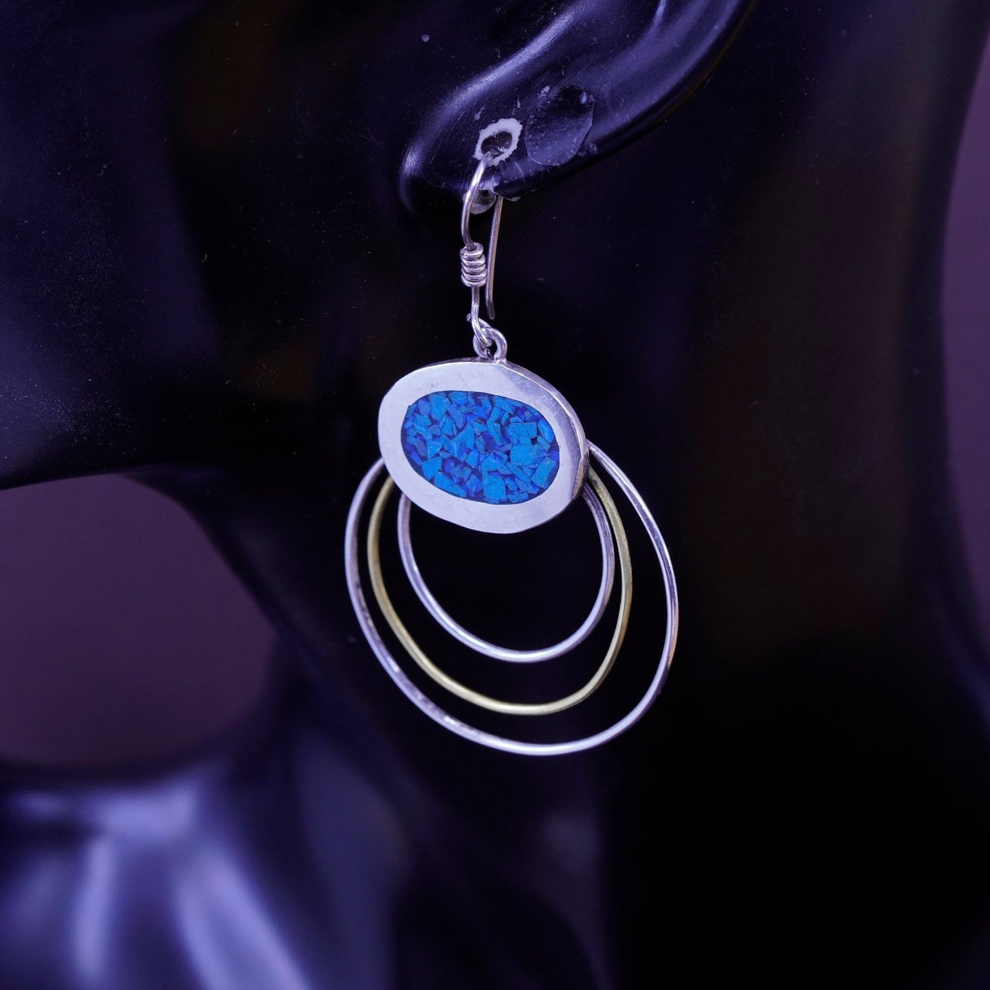 Vintage Southwestern 925 Sterling silver handmade loop earrings with turquoise