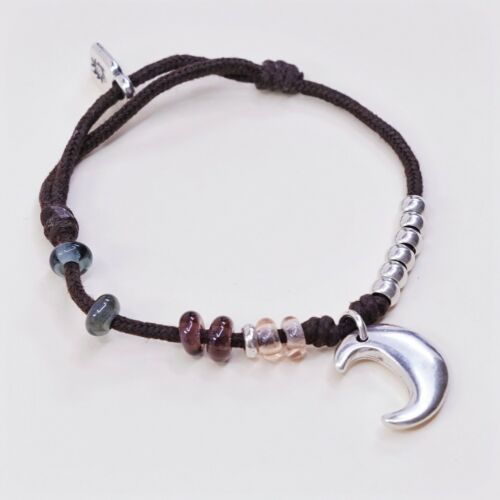 Size Adjustable, Vtg uno de 50 Handmade Bracelet W/ Brown Thread N Moon Charm