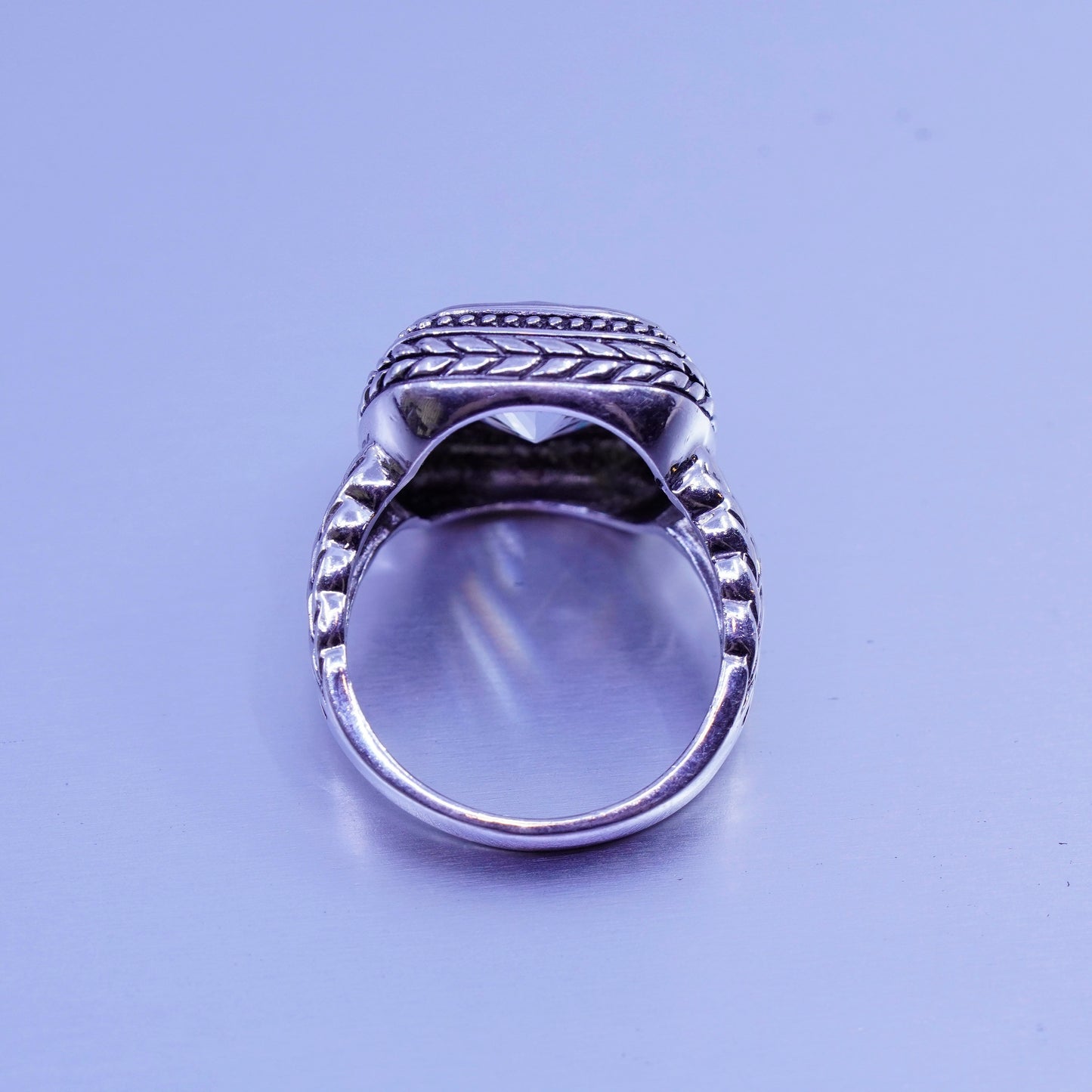 Size 9, vintage Sterling 925 silver handmade statement ring with crystal cable