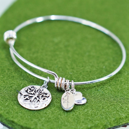 adjustable, sterling silver handmade bracelet, 925 bangle butterfly tag charm